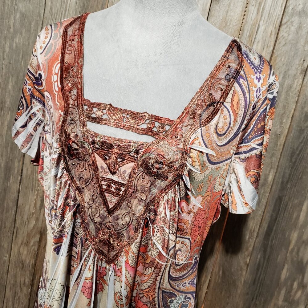Apt 9 Dress 1X XL Tan Orange Paisley Boho Indie Earthy Cottage Fairy Grunge Y2K - Picture 3 of 7